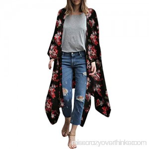 Women Lady Boho Print Chiffon Loose Shawl Kimono Cardigan Top Cover up Blouse Beachwear Black B07M9TTB6T